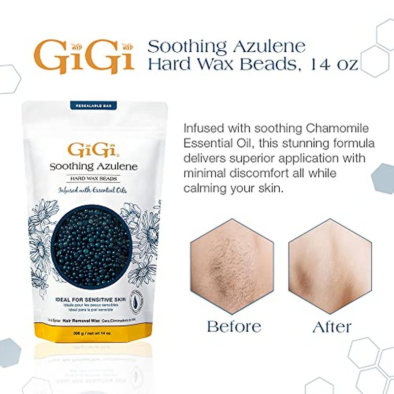 GiGi Hard Wax Beads for Hair Removal, Soothing Azulene Hair Removal Wax for Sensitive Skin, 14 oz