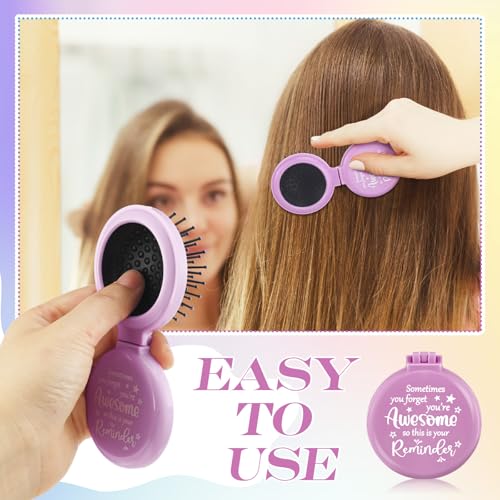 24 Pcs Employee Appreciation Gifts Bulk Folding Travel Brushes Sometimes You Forget You're Awesome Thank You Gifts Travel Mirror Hair Brush for Women Coworker Teacher Staff Team