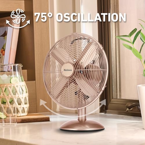 Holmes 12-Inch Vintage Metal Table Fan with 3-Speed Brushed Copper Finish
