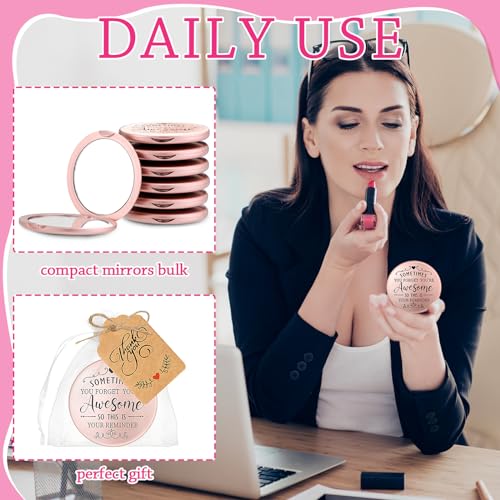 Soaoo 24 Set Inspirational Compact Mirror Bulk Metal Round Shell Sometimes You Forget Your Awesome Gifts for Women Appreciation Double-Sided Purse Mirrors Employee Coworker Women Day Wedding Gift