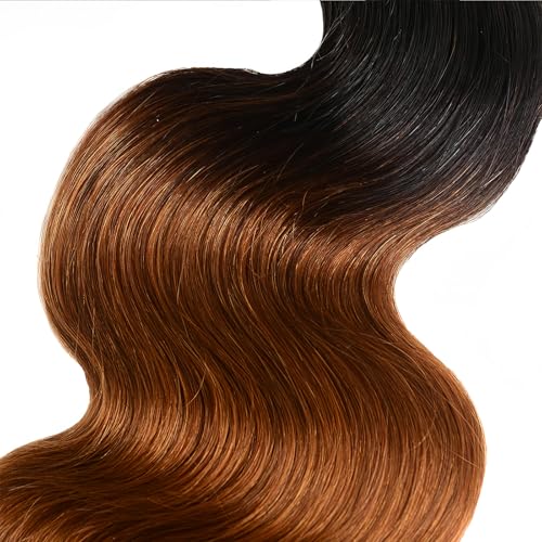 Brazilian Virgin Human Hair Extensions - Ombre Black to Light Brown, 8-30 Inch, 3 Bundles