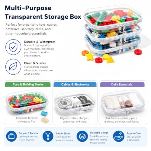 White 3-Pack Transparent Hard Shell Zipper Travel Organizer Pouches
