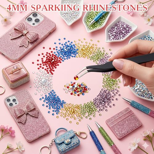 4mm Flatback Rhinestones Bedazzling Kit with 42 Colors & Glue - Christmas Gift