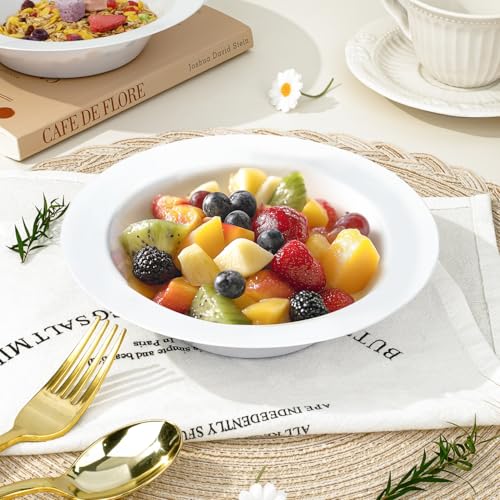 White Plastic Bowls 12 oz 200 Pack - Disposable Salad, Soup, Dessert Bowls