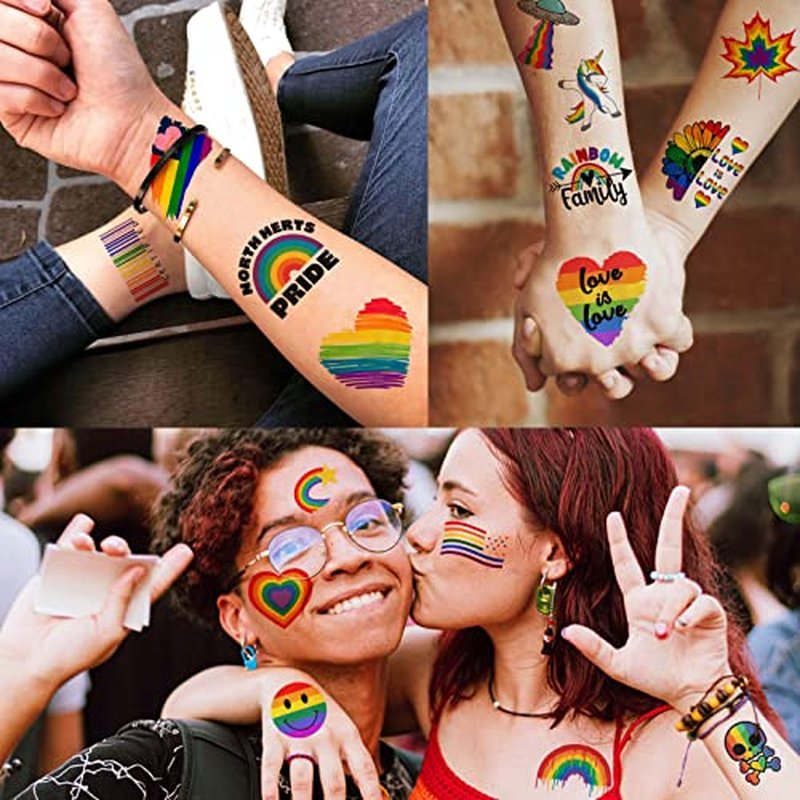 48 PCS Gay Pride Tattoos, Rainbow Temporary Tattoos For Women Men Adults, Temp Bulk LGBTQ LGBT Pride Face Tattoos Accessories, Rainbow Face Stickers, Pride Equality Parade Festival Party Celebrations