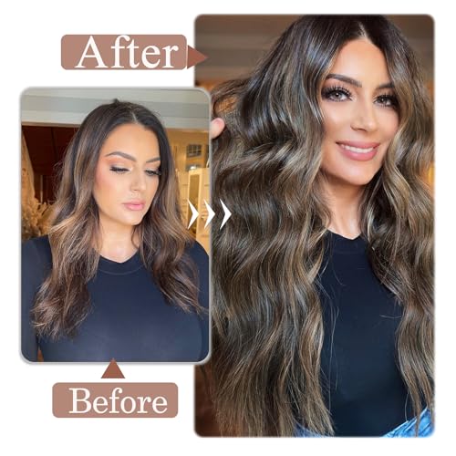 Clip-In Hair Extensions 14 Inch Balayage Dark Brown to Chestnut Brown - Real Human Hair