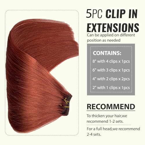 Auburn Clip-In Hair Extensions 7 Pcs 70G 12 Inch Real Human Hair - Variation #135