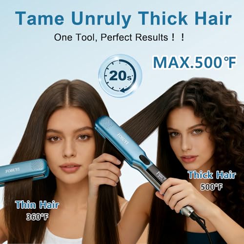 2 Inch Ceramic Wide Plate Hair Straightener and Curler - 500°F High Temp Flat Iron