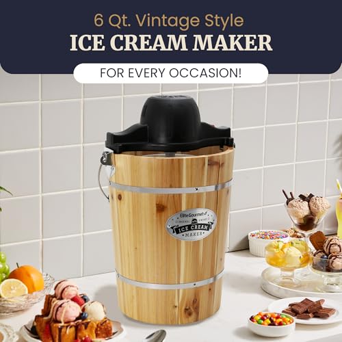 Elite Gourmet 6 Qt Old Fashioned Wooden Bucket Ice Cream Maker - Pine