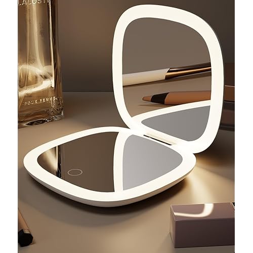 Compact Mirror with LED Light, 1x/10x Magnifying Rechargeable Dimmable Pocket Makeup Mirror for Purse, Travel, 4inch
