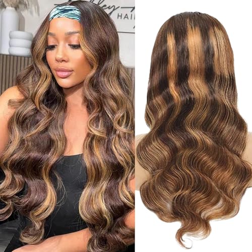 12 Inch Ombre Headband Wig Human Hair Body Wave #4/27 Highlight Glueless Wigs - Black Women Style