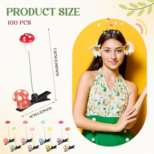 Glow Rave Mushroom Hair Clips Set - 100 Colorful Festival Hairpins with Variation 100 / Mushroom