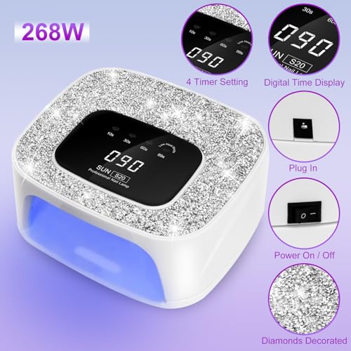 Silver UV LED Nail Lamp Dryer for Gel Nails 268W with Touch Screen & Sensor