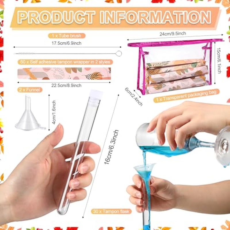 94 Pcs Boho Travel Tube Includes 30 Plastic Tube for Women Containers 60 Self Adhesive Wrappers 1 Storage Bag 2 Funnels 1 Brush