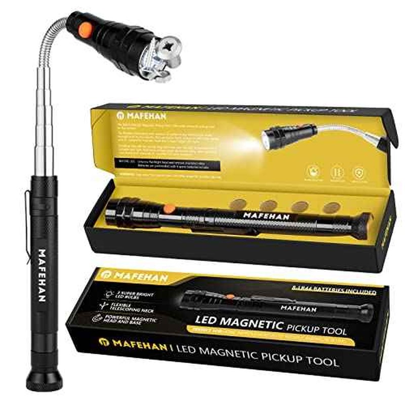 LED Magnetic Pickup Tool for Men ? Cool Gadgets with Telescoping Neck, Unique Gifts for Dad, Husband, Grandpa, Boyfriend ? Birthday, Christmas, Stocking Stuffers, White Elephant Gifts