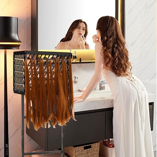 Black Braiding Hair Rack with 150 Pegs, Tri-Sided Stand for Hair Stylists