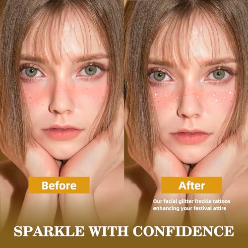 8 Sheets Glitter Freckles Face Tattoo, Face Glitter Freckles, Sparkle Makeup Patches,Cute Glitter Makeup Accessories for Women Cosmetic Glitter for Face (Silvery)