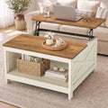 VASAGLE Lift-Top Square Coffee Table with Storage, Rustic White