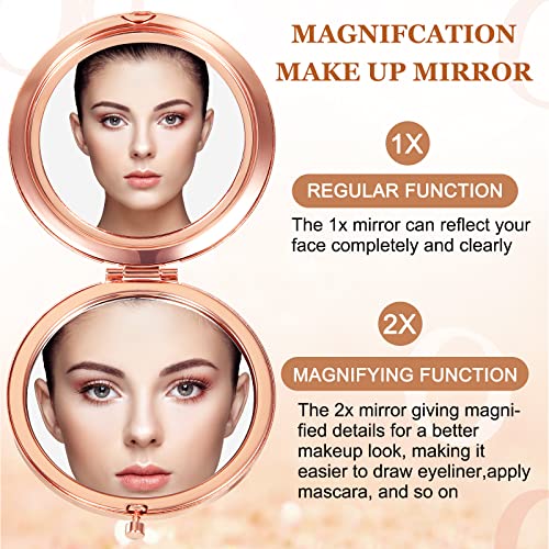 Cindeer 48 Pcs Small Compact Mirror Folding Pocket Makeup Round Hand Held Cosmetic Magnifying Compact Rhinestone Mirror with 1X/2X Magnification for Women Girls Travel (Classic Colors)