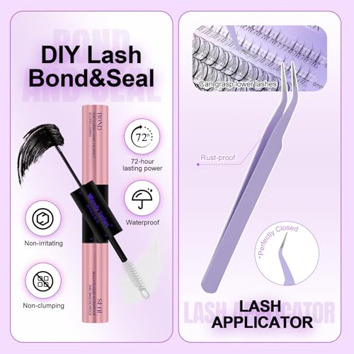 Wendy Lash Clusters Kit With Bottom Lashes 40D+50D+60D+80D+100D+150D 880-Pcs Fluffy Eyelash Clusters D Curl Lashes Extension Soft Eyelash Extension Kit Wispy Natural DIY at Home