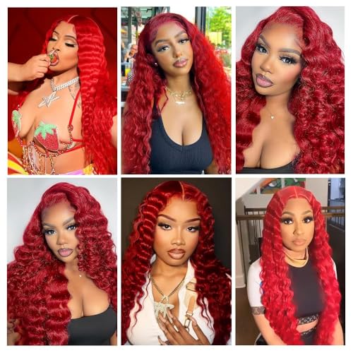 Red Deep Wave Clip-In Hair Extensions - 14 Inch Real Remy Human Hair, 7pcs, 120g - Variation CP RED D