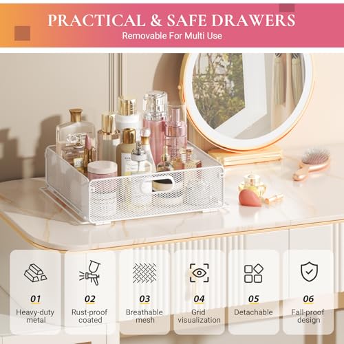 White Rolling Makeup Organizer Cart with Drawers - 5 Tier Metal Storage