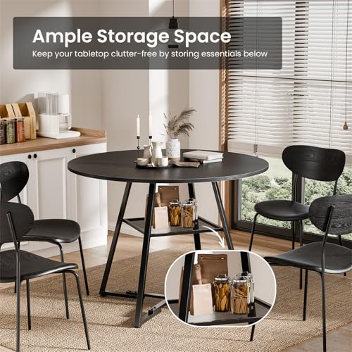 DUMOS 42-Inch Round Kitchen Dining Table with Storage - Black, Modern Design