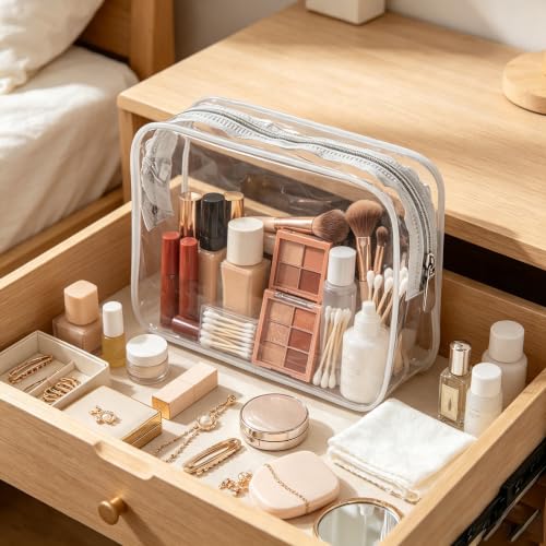 Clear Waterproof Cosmetic Bag - 20 Pack 9.8 Inch Travel Toiletry Organizer with Zipper - White Variation