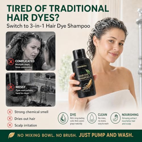 Dark Brown Hair Dye Shampoo for Gray Coverage & Vibrant Shine - 3-in-1 Hair Color