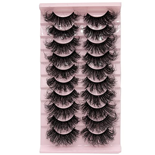Mink Lashes Fluffy Wispy Thick Eyelashes Mink Faux, 20mm/25mm Long Dramatic D Curl Strip Lashes Cat Eye 3D Big False Eyelashes Pack
