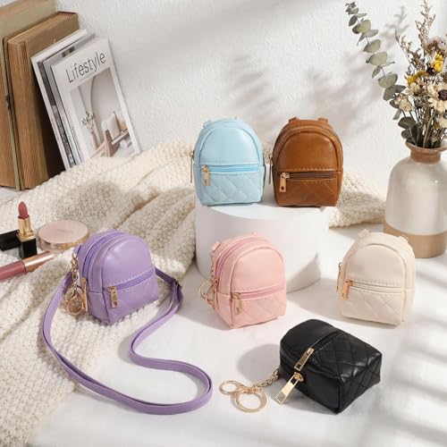 Mini Backpack Keychain Set - 6 Color Cute PU Leather Makeup & Organizer Pouches