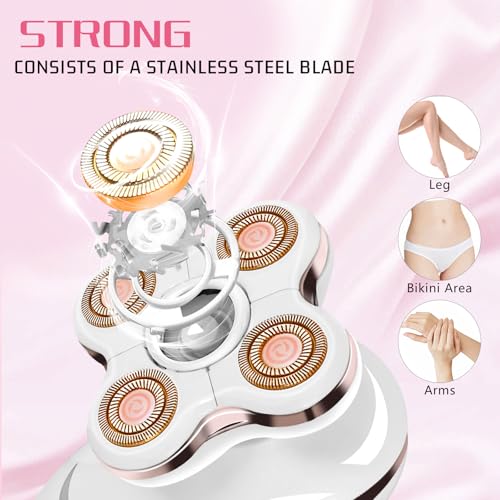 Electric Razors for Women: Rechargeable Shaver with Detachable Head - 5D Wet and Dry Lady Hair Remover for Legs and Hand (Gold)