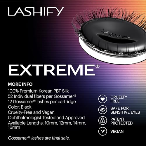 Lashify Extreme 16mm Gossamer DIY Eyelash Extensions Refill, Black, Easy False Lashes To Add Tremendous Volume