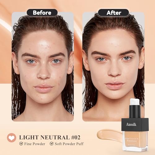 Full Coverage Natural Liquid Foundation, Skincare Makeup with Salicylic Acid, Tattoo Cover, for All Skin Types, Sensitive Skin? 30ml (LIGHT NEUTRAL)