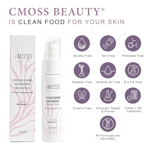 Sea Moss Infused Pressed Serum Concentrate with Hyaluronic Acid, Oil-Free, Vegetable Ceramides, and Vitamins A,C,E to Plump and Tighten Skin ? Anti-Age for All Skin Types