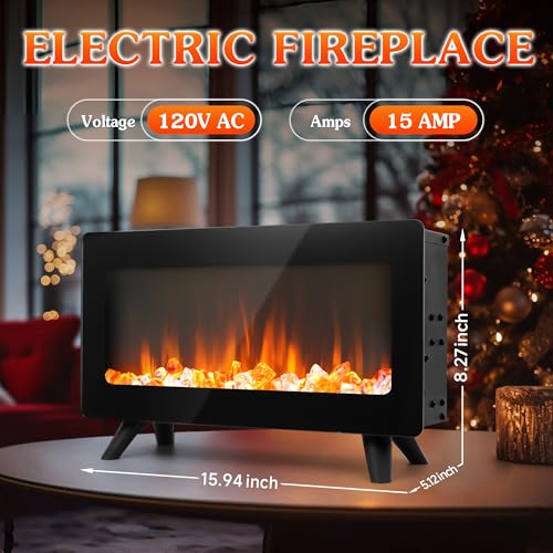 16-Inch Freestanding Electric Fireplace Heater with Realistic 3D Flames