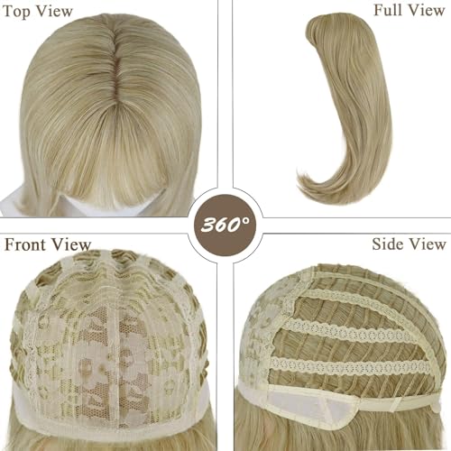 24 Inch Blonde Long Straight Wig with Bangs for Women - Cosplay & Daily Wear - Natural Synthetic Fiber