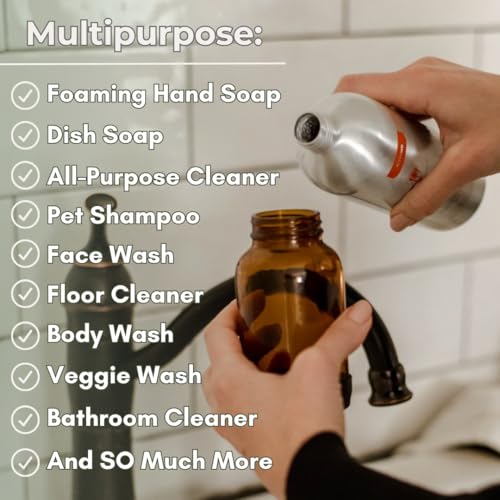 Castile Soap All-in-One Liquid Soap, 15.9 Oz - Natural, Biodegradable & Vegan, Gentle Multi-Purpose Cleaner for Body, Face, Hair & Home, Ideal for Sensitive Skin, Eco-Friendly Formula (Peppermint)