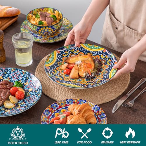 Vancasso Bohemian Style Dinnerware Set for 4 - 12 Pieces, Plates & Bowls, Microwave & Dishwasher Safe