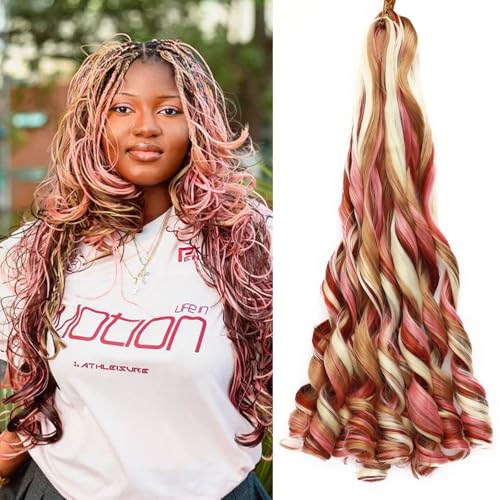 French Curl Braiding Hair 24 Inch 8 Pack P27/613/350/Pink Synthetic Hair