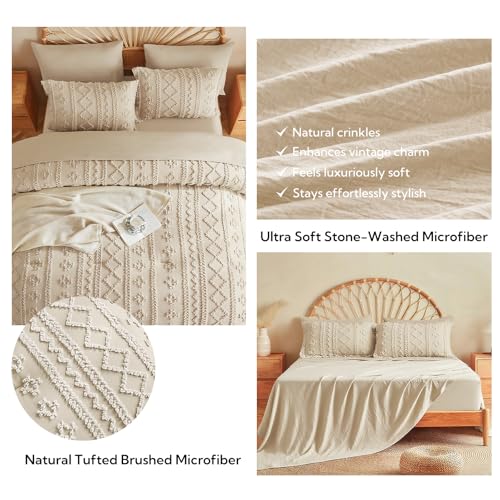 King Size Comforter Set 7 Pieces - Beige Farmhouse Boho Tufted Bed Bedding, Variation of THIS listing