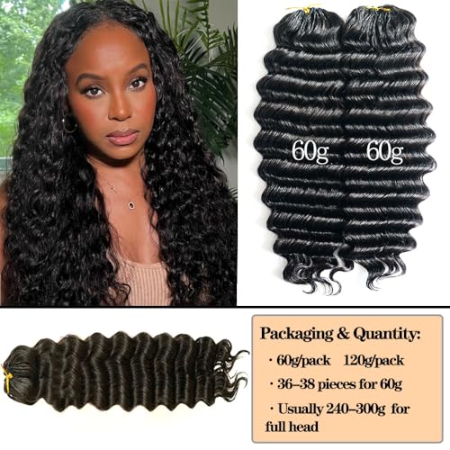 Deep Wave Crochet Hair Extensions 14 Inch 60g - Natural Human Hair Feather Line