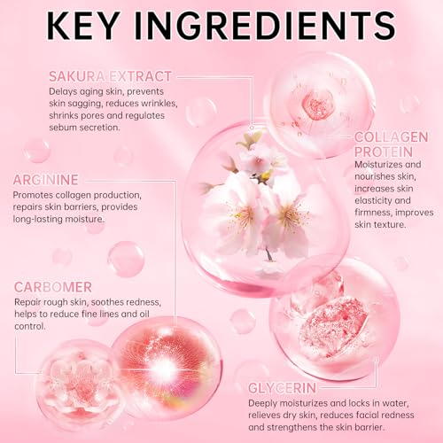 Collagen Sakura Skincare Gift Set Pink - 6 Pieces Moisturizing & Revitalizing Routine for Women & Teens