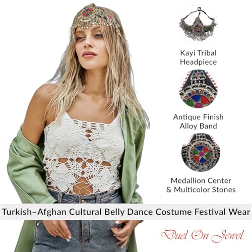 Duel On Jewel Afghan Tribal Headpiece for Women - Festival & Cultural Costume Accessory