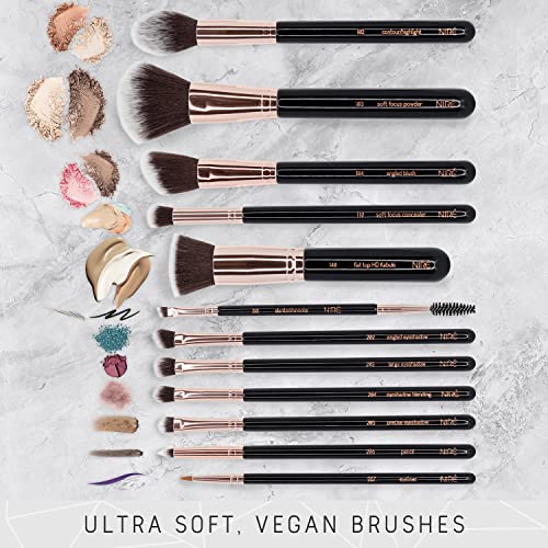 Nir? Beauty 15piece Award Winning Professional Makeup Brush Set: Vegan Makeup Brushes with Case, Makeup Sponge, Brush Cleaner, Guide, Gift Box