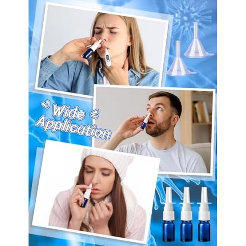 20 Pcs Nasal Spray Bottle, 5ML/0.17OZ 12 Pcs Blue Glass Refillable Nasal Spray Bottles Empty with 4 Funnels and 4 Labels