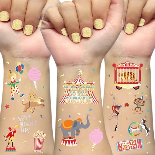Carnival Circus Temporary Tattoos for Kids 42 Glitter Styles Circus Theme Party Favors Carnival Party Decorations