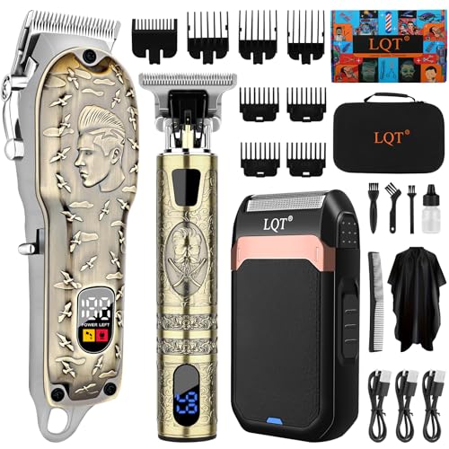 Professional Hair Clippers Set for Men, Cordless Rechargeable Barber Trimmers for Hair Cutting, Electric Shavers, LED Display, Grooming Kit for Head, Face, Body, Gifts for Men Husband & Father