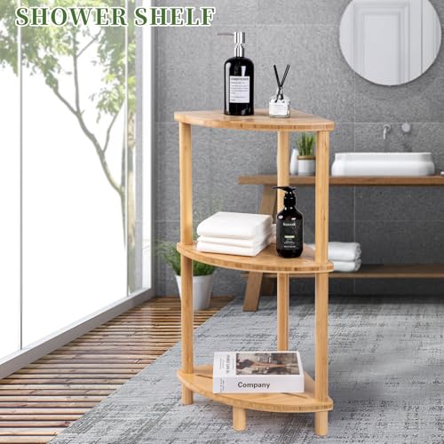 Corner Shower Caddy Stand - Bamboo Bathroom Organizer with Anti-Slip Feet - Water-Resistant & Space-Saving - Shower & Kitchen Storage - Shower caddy-022