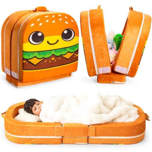 Toddler Travel Bed with Safety Rails - Foldable Foam Floor Bed for Ages 2-6